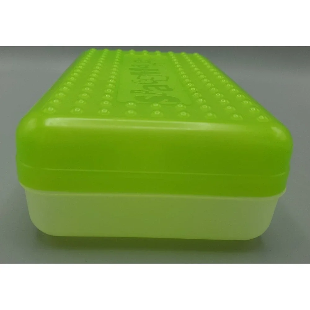 Spacemaker Vintage 1990s Plastic Pencil Case Box Neon‎ Green Top Frosted Bottom